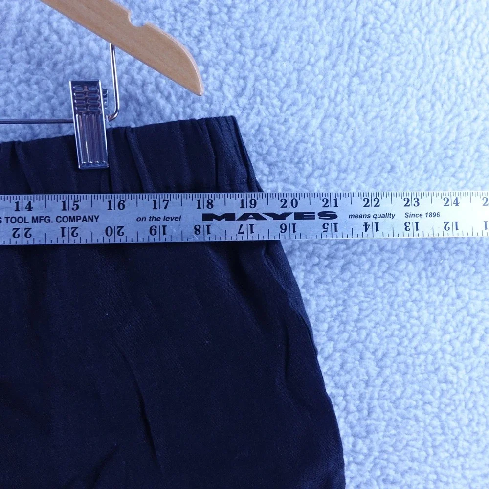 Quince Women XL Black 100% European Linen Wide Leg Crop Pants  Elastic Waist